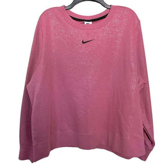 Nike NWT Club Fleece Crewneck Desert Berry Pink Glitter Sweatshirt ~ 1X - Picture 5 of 13